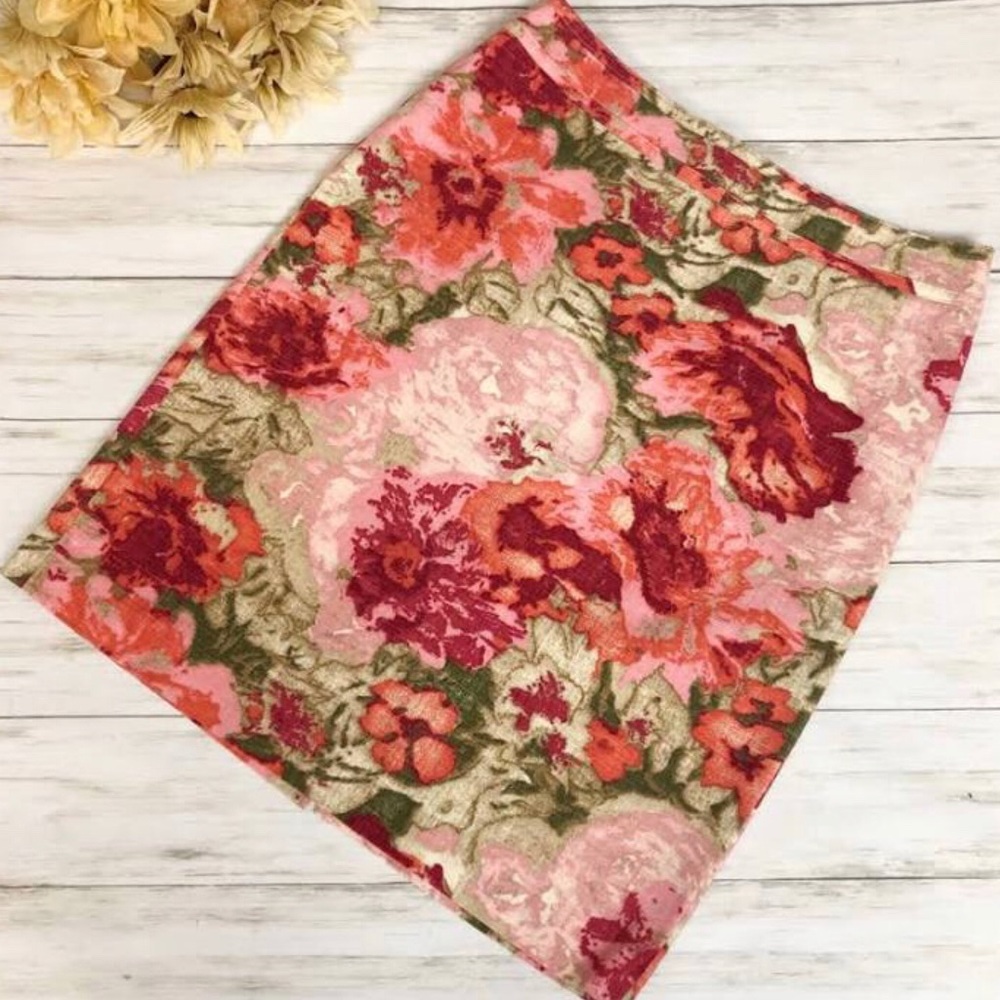 Talbots pink floral pencil skirt